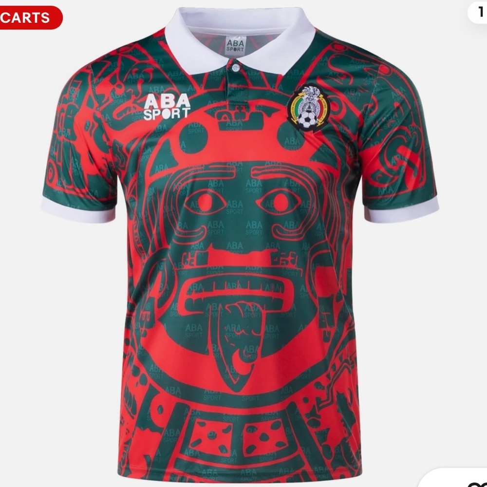 Mexico National Team World Cup 98 Aztec Futball/Soccer Red/Green Jersey, M/L